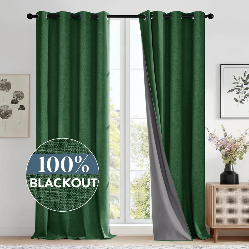 Deconovo Total Blackout Curtains, Thermal Insulated Linen Look Grommet Drapes for Bedroom Living Room and Patio Door, Light Blocking Privacy Window Panels, Dark, 52W x 95L, 2 Panels - Image 2